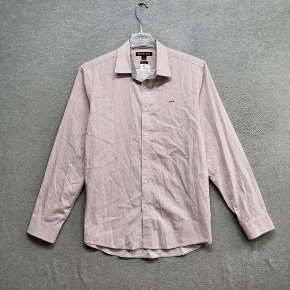 Michael Kors Men Button Up‎ Shirt Red Polka Dots Classic Fit Long Sleeve Logo